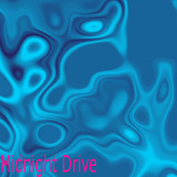 A song name in hot pink in the lower-left corner of a visual